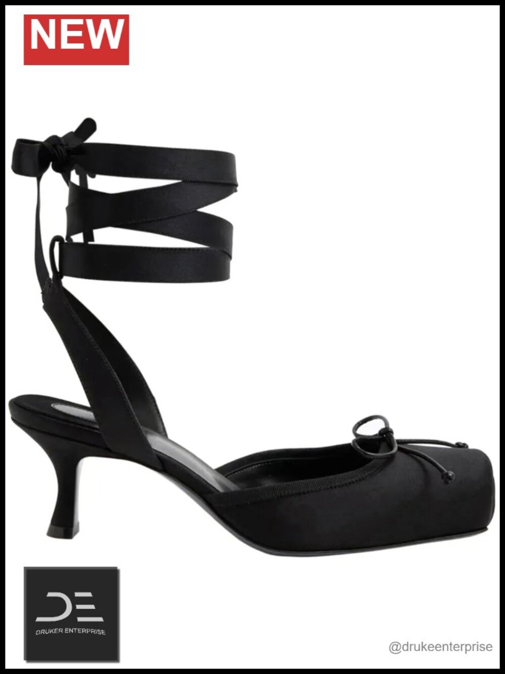 Lace Up Ballet Pumps for Women Kitten Heels Square Closed Toe Bow Ballerina
